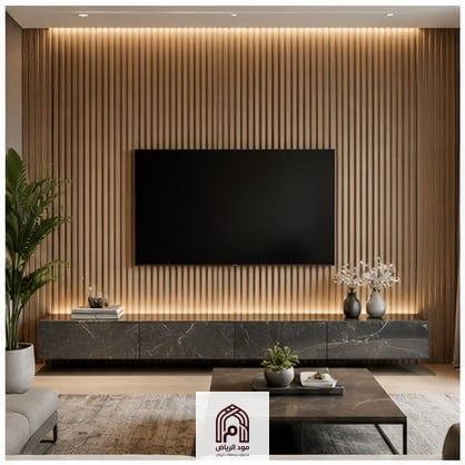 : بديل الخشب WPC بتصميم مودرن مع إضاءة LED مخفية. معلم بديل الخشب بالرياض.